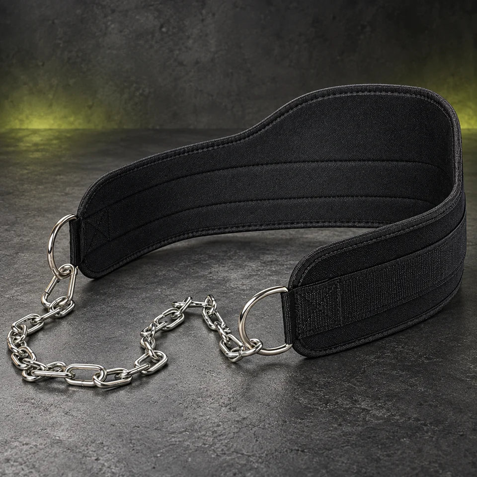 Ceinture de lest noire en néoprène avec anneaux et chaîne métalliques